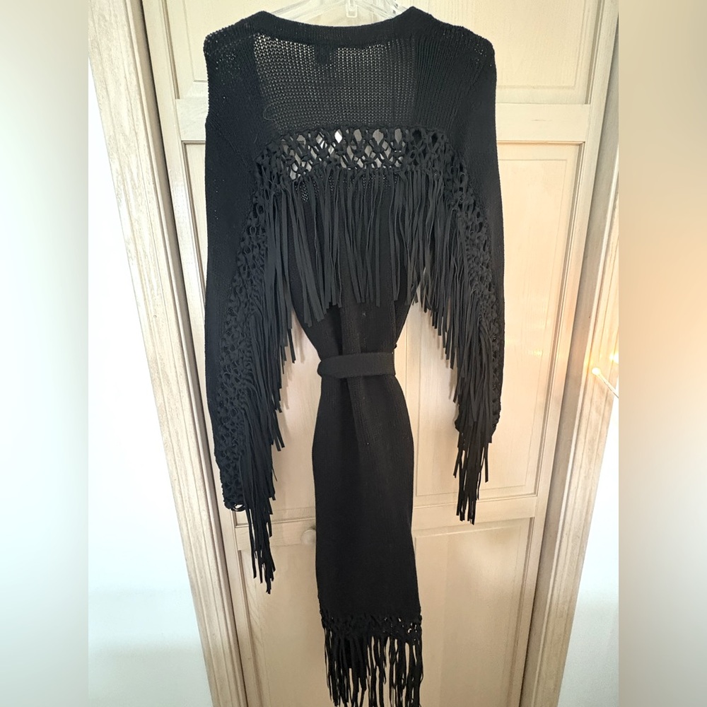 Black fringe sweater duster